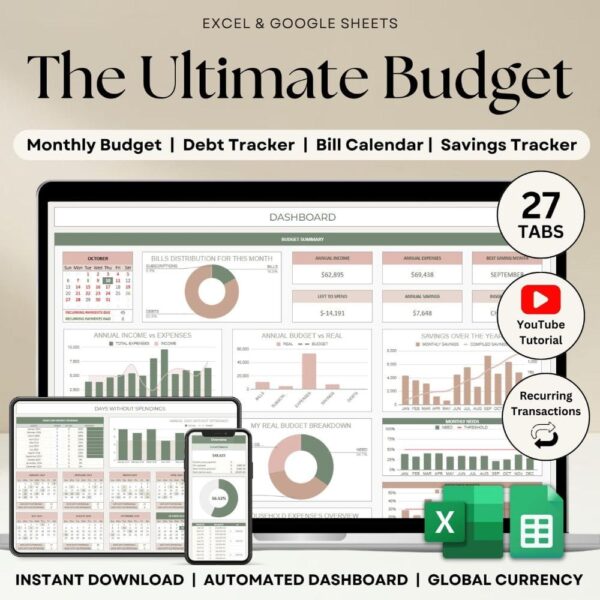 Ultimate Annual Budget Spreadsheet Excel Google Sheets