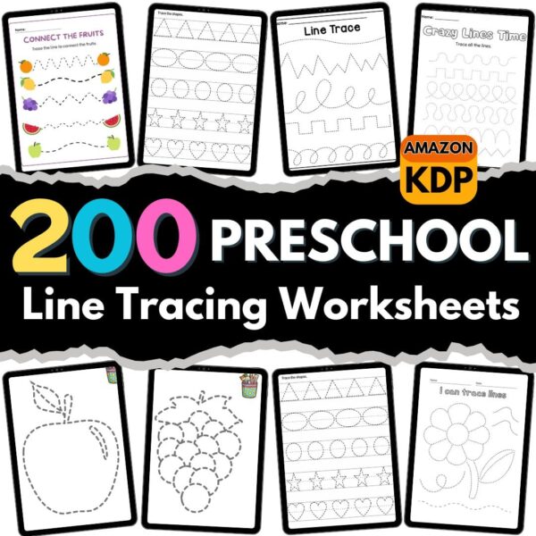 200 Preschool Line Tracing Worksheets Bundle, Line Trace Page Printable, Homeschool book,Kindergarten Curriculum Learning,Pre Handwriting