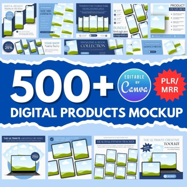 500+Etsy Listing Mockup Bundle with Master and Private Label Rights, Digital Product Mockups to rebrand&resell, DFY Etsy Canva Templates MRR