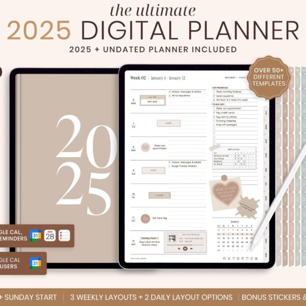 2025 Digital Planner for iPad - Hyperlinked & Dated for GoodNotes