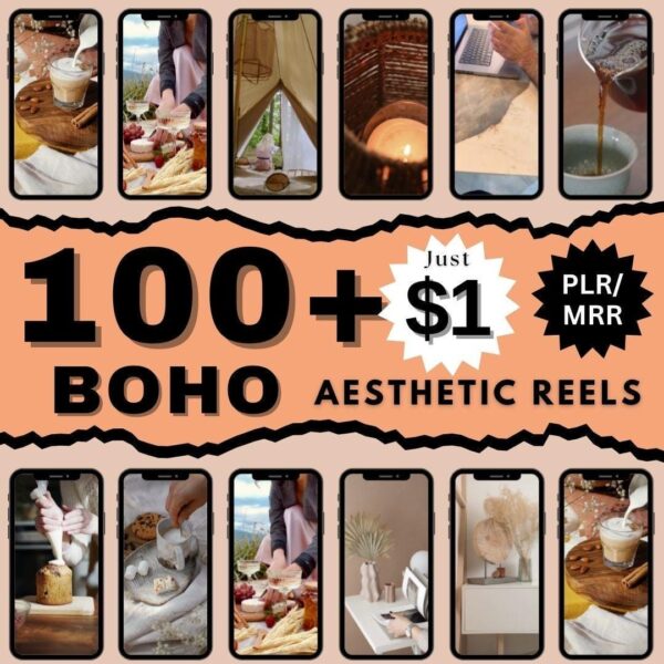 100 Boho Faceless Reels bundle Videos, Digital Marketing, Instagram, Tik Tok Social Media Videos and Content Library of Reels, done for you